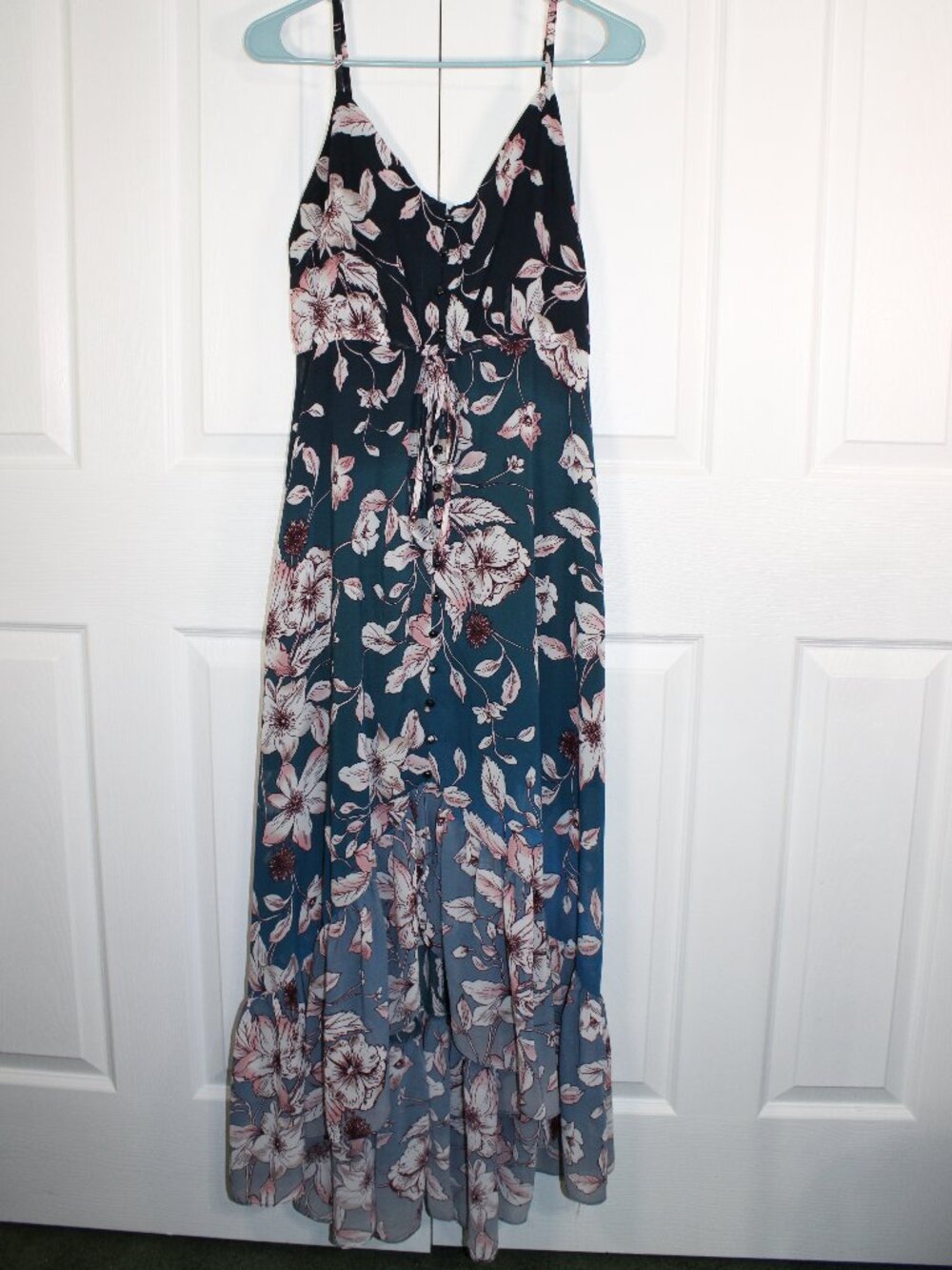 Floral Spaghetti Strap Maxi Dress in Teal and Blush
